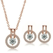 Sarkoyar Women\\'s Zircon Round Pendent Choker Chain Necklace Earrings Wedding Jewelry Set